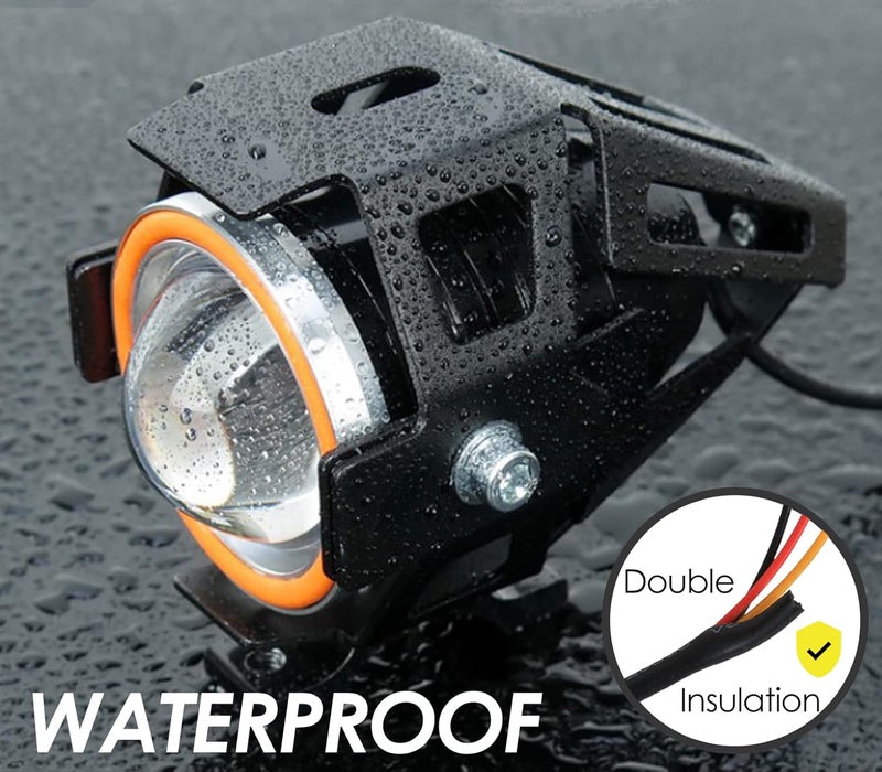 PAKRYS Motorcycle LED Fog Lights U7 Spotlight with High Low Strobe Beam Halo Rings White Central with U7 LED Running DRL Switches Clamps Universal Spotlights Driving Lights 2 Packs - Image 5